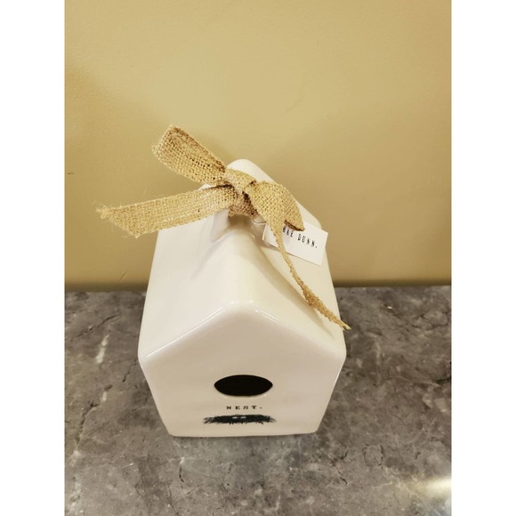 Rae Dunn Nest Embossed Ceramic Birdhouse decor 8.5" tall - Picture 2 of 7